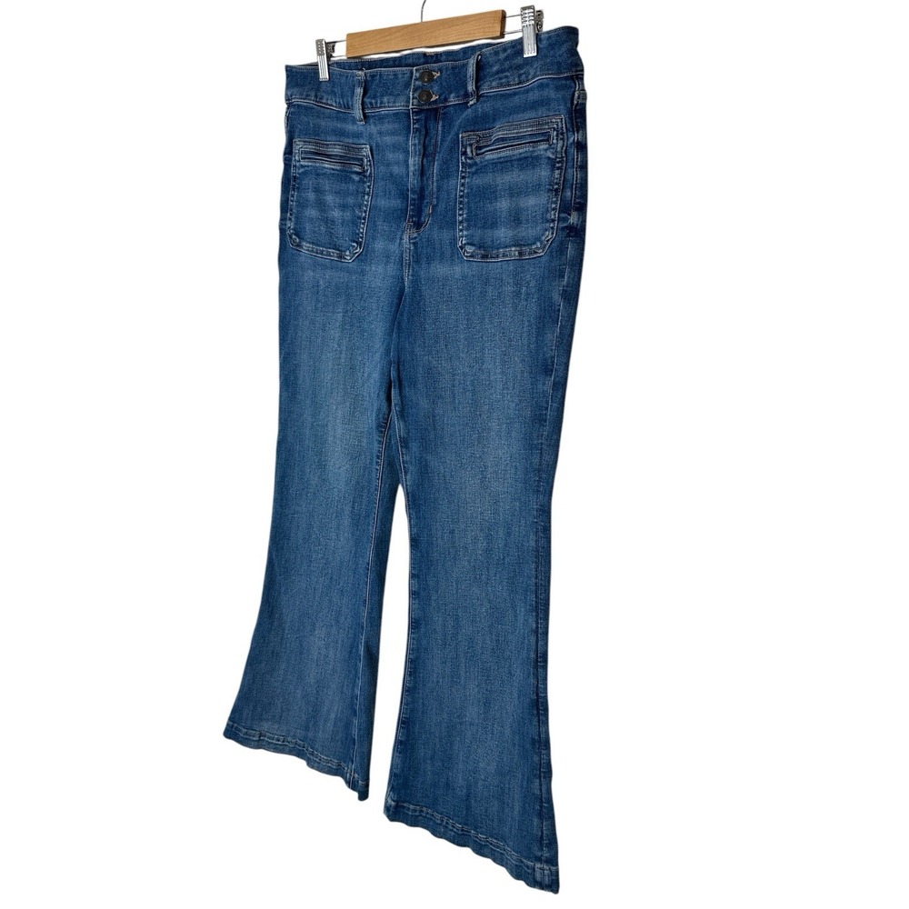 American Eagle Hi-Rise Next Level Flare Jeans Women Size 16 Long Blue Stretch - Picture 8 of 8